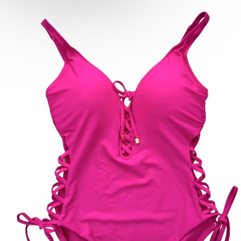 Women's Orchid Pink Solids Swimwear One-Piece Swimsuit Orchid Pink - Picture 3 of 8